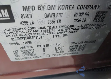 2021 Chevrolet Trailblazer Fwd Lt z USA, uszkodzony, nr VIN KL79MPSL0MB011647